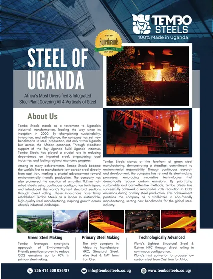 The Asia One Magazine page on Tembo Steels, headlined Steel of Uganda